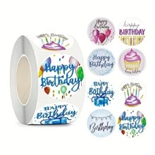 每捲500個生日圓形和紙膠帶貼紙,銅版隔離膠可不留殘留物,適用於生日祝福、裝飾筆記本、筆記本電腦、手機殼、平板電腦等等。 - 彩色 - 查看 1