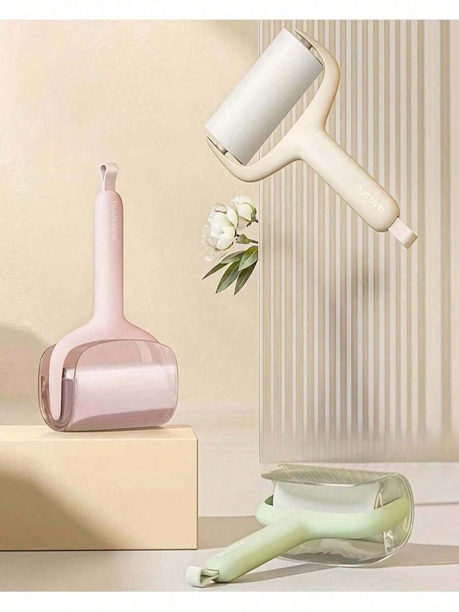 1pc Lint Roller With Replaceable Adhesive Paper, Tearable, Sticky Clothes Brush For Removing Hair Fluff And Dust - Pink - View 1