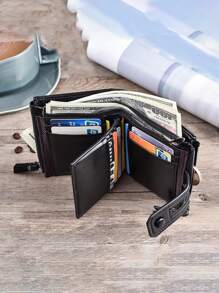 Men's Retro Wallet Multi-Function Double Zip Coin Purse Pocket Wallet Small Purse ID Window Zipper Men Wallet PU Leather Minimalist Fashion Modern Business Anniversary On Valentine Day For Birthday Gift Gift Couple Men Male Gift - Black - View 2