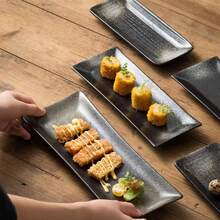 Plato Rectangular De Estilo Japonés Para Sushi, Plato Retro Creativo De Cerámica Para Snacks Con Forma De Tira Larga, Bandeja De Barbacoa Con Vajilla Hermosa - negro medio - Ver 3
