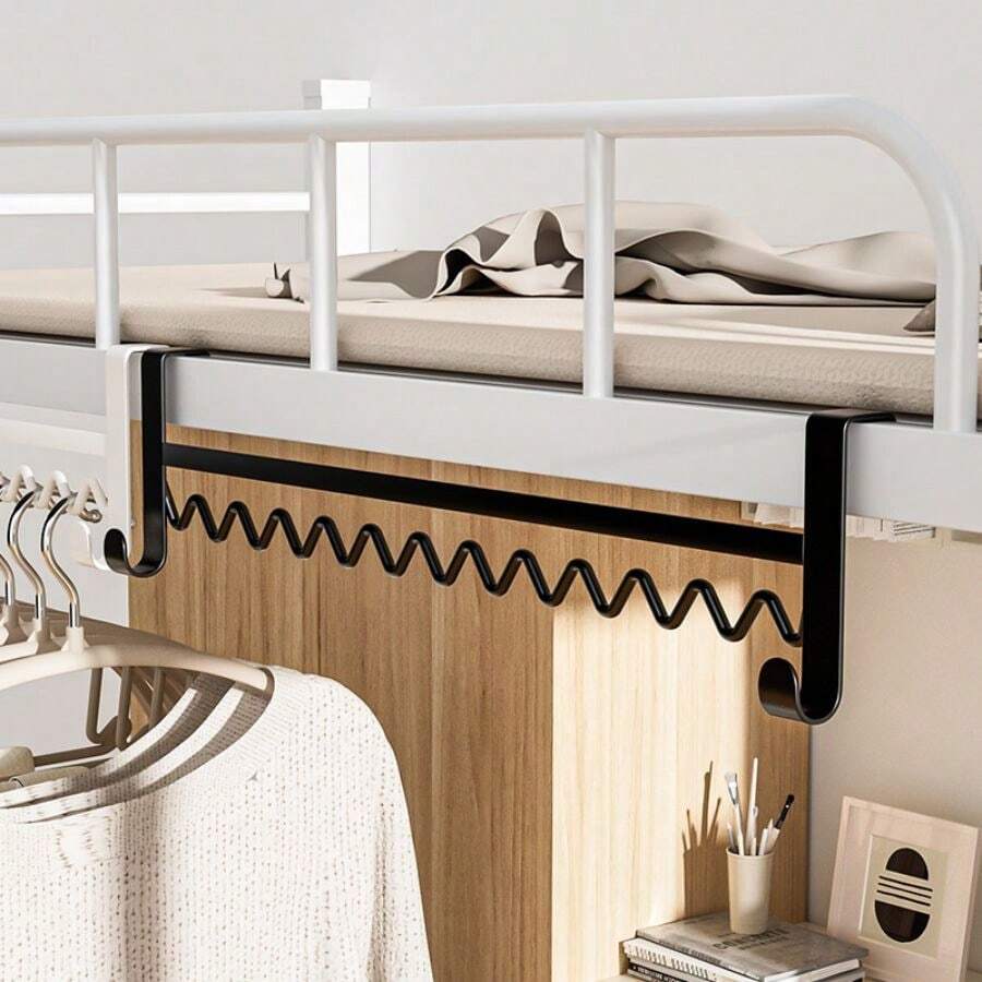 1/2件套双层床头铁挂钩衣架免钻安装宿舍学生衣架家用或宿舍床头挂钩 - 黑色 - 查看 1