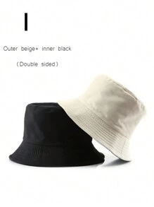 1pc Unisex Two-Sided Solid Color Outdoor Sun Hat, Bucket Hat Casual - Multicolor - View 13