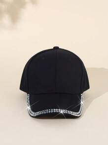 1 pieza Gorra de béisbol unisex con decoración de rhinestones, gorra de béisbol de moda apta para uso diario tanto para hombres como para mujeres - Negro - Ver 3