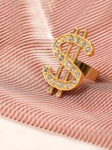1pc Men's Crystal Dollar Sign Ring, Hiphop Open Ring With Dollar Symbol - Dollar Sign Ring - View 5