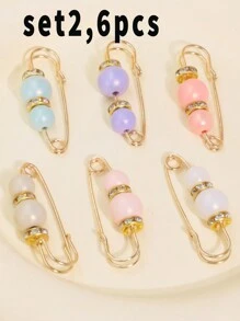 6入組2顆珠子女士時尚圍巾裝飾,插襟衣服裙子腰帶褲子繫緊圍巾披肩扣環調整復古扣針扣胸針圍巾安全繫緊腰線固定領口針孔迷你夾子減少腰部尺寸防走光外出休閒配件,適合日常裝飾 - 彩色 - 查看 7