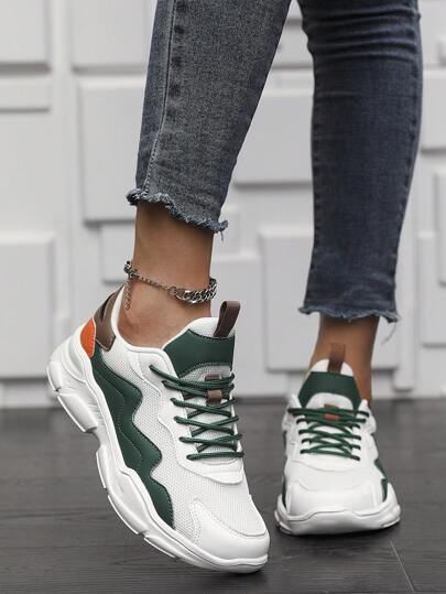 Women's Breathable Mesh Platform Sneakers, Casual Lace Up Outdoor Shoes, Comfortable Low Top Shoes