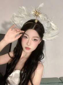 Boho 1 cái Băng đô cài tóc lông vũ thiên thần trắng trang trí phụ kiện tóc cho tiệc tùng, lễ hội, khiêu vũ, v.v. Phù thủy - trắng - Xem 3