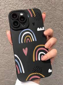 Hàng mới về Vỏ điện thoại thời trang màu đen được sơn 3d Rainbow Rainbow Tương thích với các mẫu Apple/Samsung/Xiaomi/Redmi - Nhiều màu - Xem 3