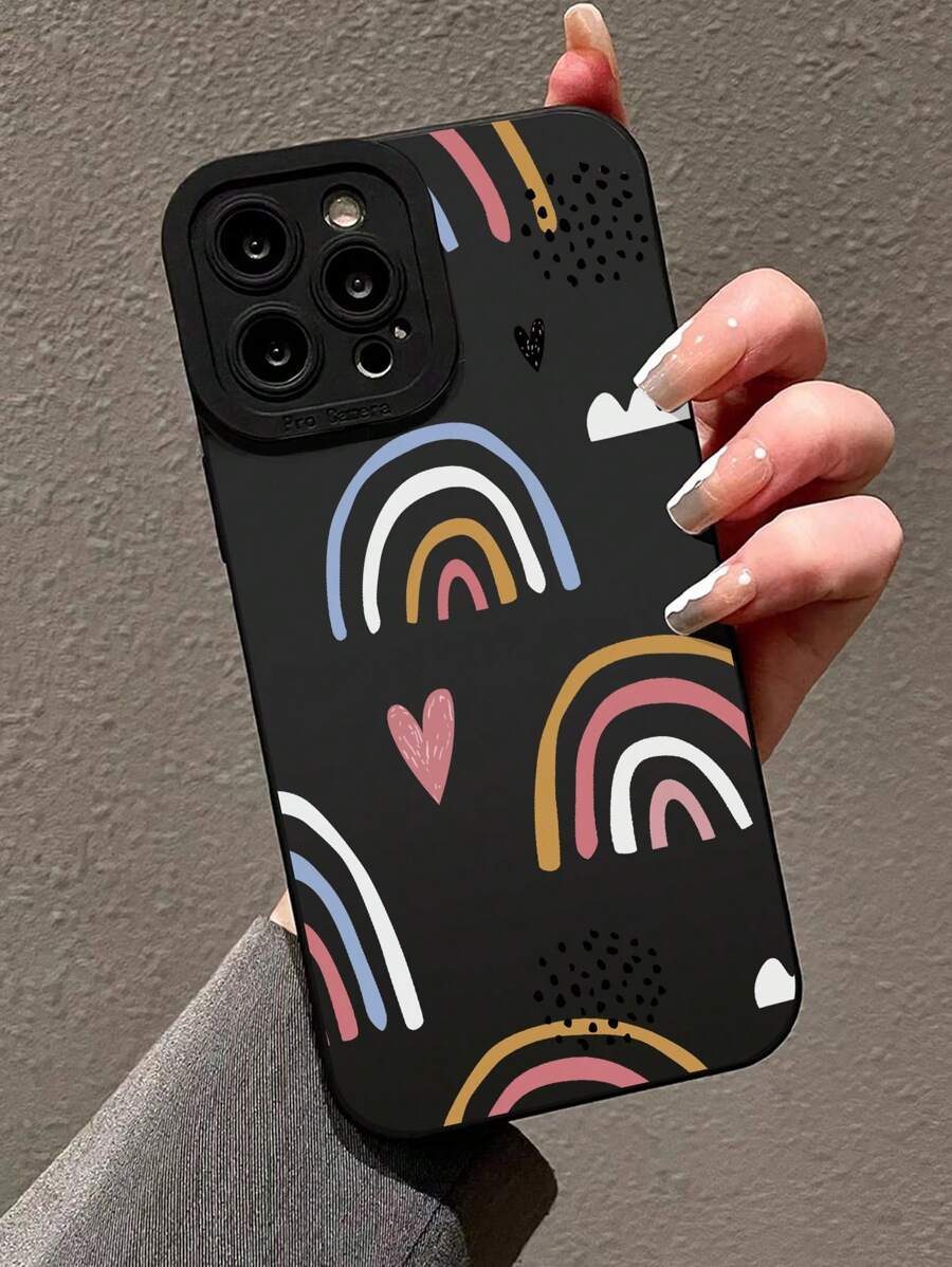 Hàng mới về Vỏ điện thoại thời trang màu đen được sơn 3d Rainbow Rainbow Tương thích với các mẫu Apple/Samsung/Xiaomi/Redmi
