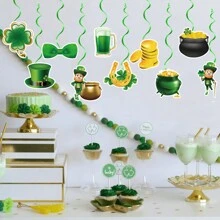 20pcs St. Patrick's Day Decoration Set For Irish Festival, Spiral Ceiling Hanging Decor - Multicolor - View 4