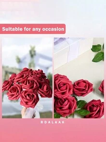 2/4/6/8/10/12/14/16/18/20/22/25/30入組人造花玫瑰,泡沫模擬漸變粉色假玫瑰,適用於家居裝飾、婚禮新娘捧花、baby Shower 圓桌中心和家庭花園桌面裝飾 - 酒紅色 - 查看 4