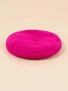 件秋冬時尚女貝雷帽（純色），搭配；也適合男士和情侶；復古風格 - 玫紅色 - 查看 13