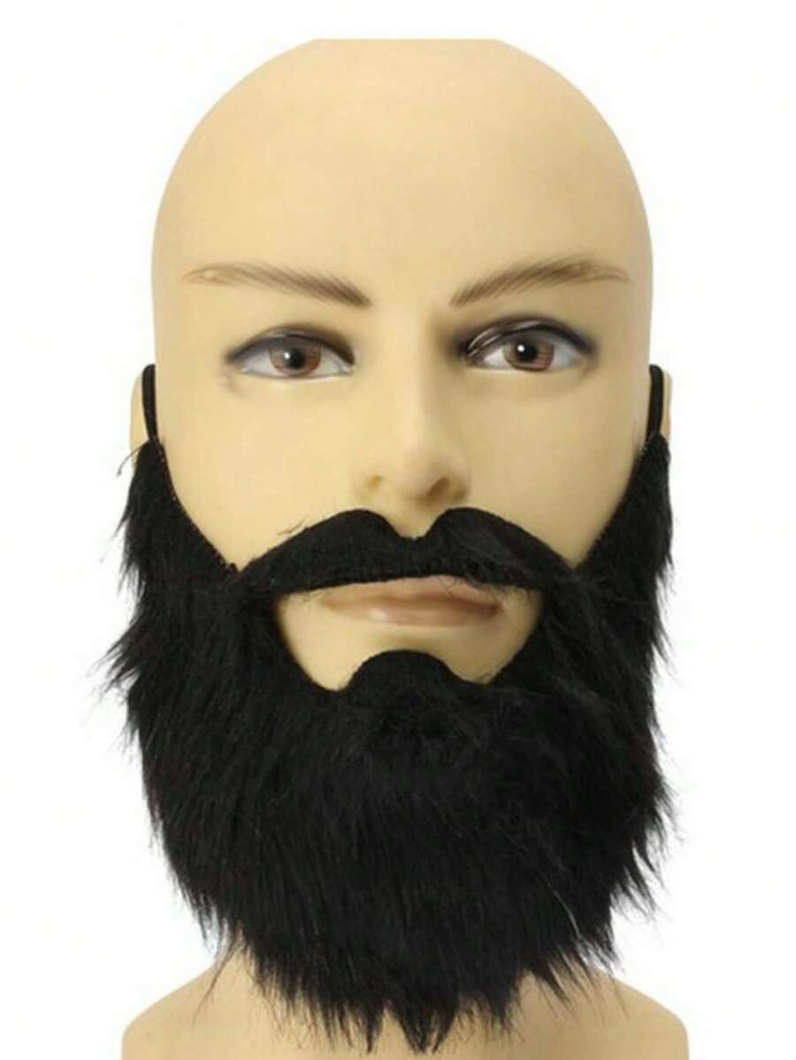 1pc Halloween Party Props, Fake Beard, Mustache, Black Bearded Man, Funny Beard, Velvet Beard - Black - View 1