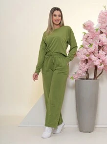 Women Two-Piece Outfits - Olive Green - View 5