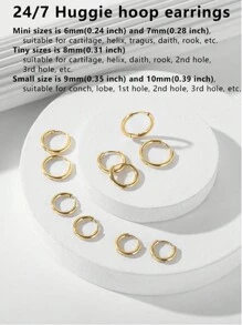 1-5 Pairs Of 8MM Gold Huggie Hoop Earrings For Women Men Small Hoop Earrings Cartilage Helix Daith Tragus Ear Piercing Hoop Earrings 6mm 7mm 8mm 9mm 10mm - Yellow Gold - View 6