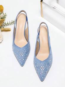 Women's High Heel Chunky Heel Pointed Toe Closed Toe Slingback Sandals, Fashionable Shoes - Royal Blue - View 5