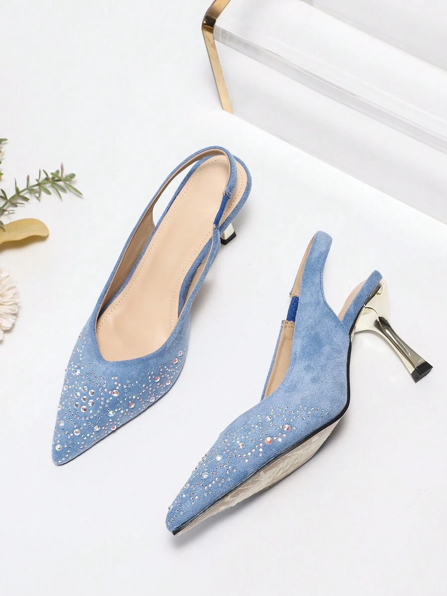 Women's High Heel Chunky Heel Pointed Toe Closed Toe Slingback Sandals, Fashionable Shoes - Royal Blue - View 1