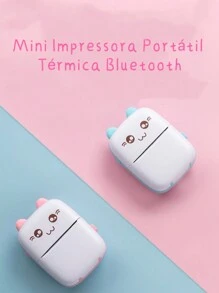 Mini Impressora Portátil Gato Rosa E Azul Térmica Bluetooth - Rosa chiclete - Visão 1