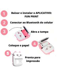 Mini Impressora Portátil Gato Rosa E Azul Térmica Bluetooth - Rosa chiclete - Visão 7