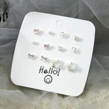 6對/組鋅合金手工耳環套裝，優雅的花朵耳環，輕奢愛情設計，優雅耳環的設計感 - 金色 - 查看 10