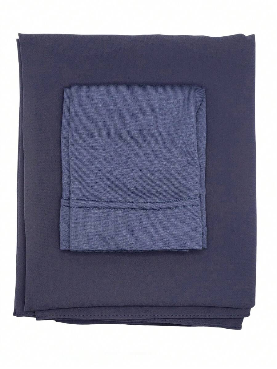 2pcs Simple Tube Cap And Hijab Cap Set + Thin Chiffon Scarf Head Cover