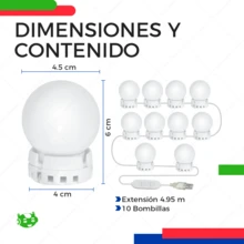Focos Led Regulables Para Espejo De Tocador 10 Leds Bombillas Con Cable USB Luz cálida, luz fría y luz neutra. - Blanco - Ver 4