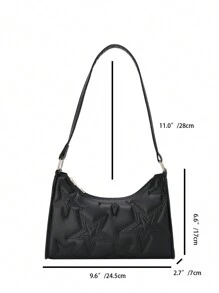 Solid Color Simple Light Luxury Pentacle Shoulder Bag - Black - View 2