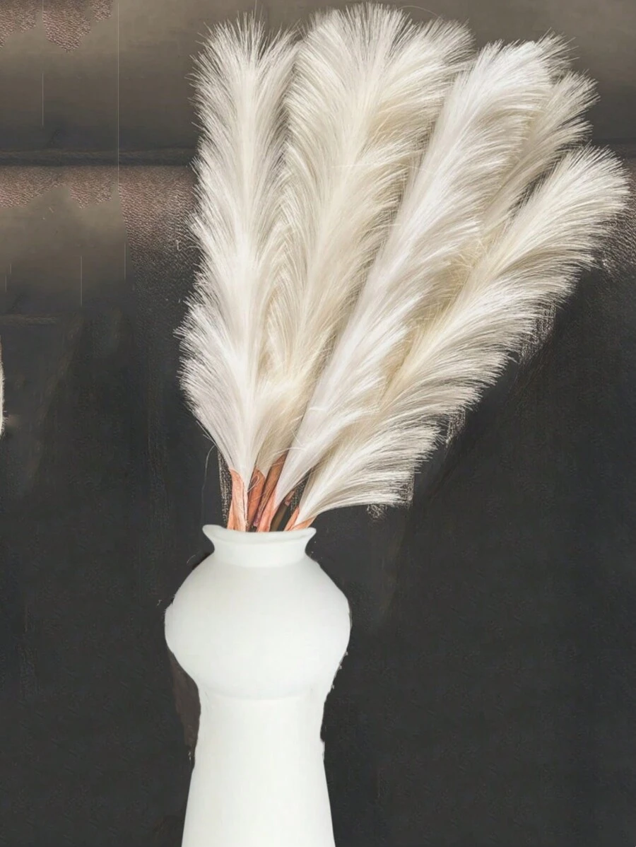 80cm/31.5inch Fluffy Faux Pampas Grass Table Vase Decoration Large Dried Flower Bouquet Home Bedroom Living Room Wedding Decor Soft Natural Artificial/Fake Bulrush Reed Grass No Shedding, Party Birthday,Valentine'S Day,Mother'S Day Gift Decoration Outdoor Decor - trắng - Xem 1