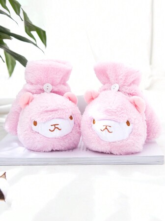 1 Pair Women's Fingerless Flip-Top Gloves, Cartoon Cute Plush Alpaca Knit Warm Gloves For Autumn/Winter