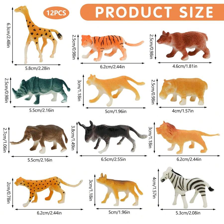 Plastic Safari Animal Figurines, 12 Pieces Mini Jungle Animal Figurines