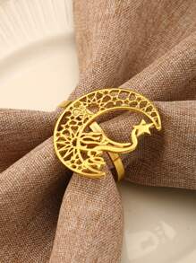 1pc Hollow Out Crescent Moon & Stars Design Napkin Rings, Creative Table Decor For Festivals - Gold - View 3