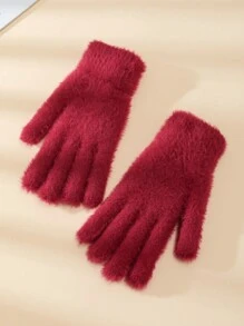 女士毛绒针织手套一双，保暖分指骑行防风保暖内衬，秋冬季 - 分指手套 - 查看 18
