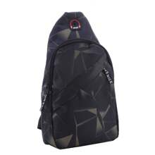 單層袋肩背斜跨輕量尼龍休閒背包,多口袋適用於男性的戶外運動旅行騎行健行 - 黑色 - 查看 4