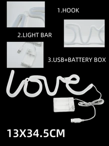 1pc Love Shaped Neon Light - Yellow - View 8