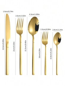 5/30pcs Gold Stainless Steel Cutlery Set, Including Knife, Fork, Spoon, Suitable For Home Kitchen And Restaurant,Kitchen,Christmas Gift,School Supplies - Gold - View 2
