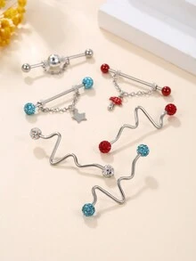 1pc Cute Sweet New Arrivals Purple Industrial Piercing Jewelry 14G Stainless Steel Lotus Heart Wave Industrial Earrings 5A Stone For Women Chain Dangle Industrial Bar Piercing Cartilage Helix Piercing Earrings Industrial Barbell Body Piercing Jewelry - Multicolor - View 3