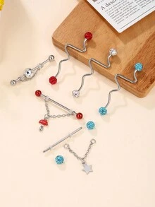 1pc Cute Sweet New Arrivals Purple Industrial Piercing Jewelry 14G Stainless Steel Lotus Heart Wave Industrial Earrings 5A Stone For Women Chain Dangle Industrial Bar Piercing Cartilage Helix Piercing Earrings Industrial Barbell Body Piercing Jewelry - Multicolor - View 2