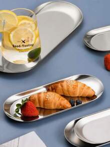 1pc Stainless Steel Snack Tray, Bread Plate Oval Tray, Anti-Skid, Multifunctional Serving Tray For Home Use (Gold/Silver),Kitchen,Christmas Gift