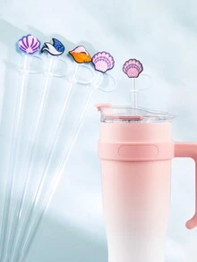 4pcs 0.4in/10mm Diameter Shell Shape 3d Silicone Straw Cover, Dustproof Straws, Compatible With 40oz Insulated Cup, Reusable Silicone Straw Adapter(Not Pvc But Silicone) For 0.4in/10mm Diameter Straws, Soft Protective Sleeve - Multicolor - View 1