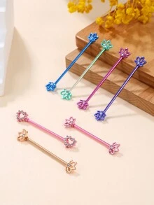 1pc Cute Sweet New Arrivals Purple Industrial Piercing Jewelry 14G Stainless Steel Lotus Heart Wave Industrial Earrings 5A Stone For Women Chain Dangle Industrial Bar Piercing Cartilage Helix Piercing Earrings Industrial Barbell Body Piercing Jewelry - Multicolor - View 5