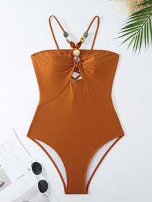 2023 New Style Women's Vintage Spa Bathing Suit And Chiffon Cover-Up Skirt 2pcs Set, One Size Summer