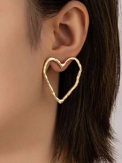 1pair Metallic Hollow Out Heart Earrings Valentines