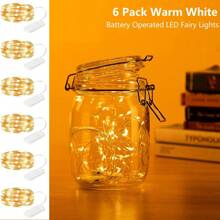 6 Pc Fairy Lights Battery Operated String Lights - 6.56ft 20 LED Mini String Lights Wire Firefly Lights For Vases Mason Jars DIY Crafts Plants Table Centerpieces Wedding(Warm White) - White - View 1