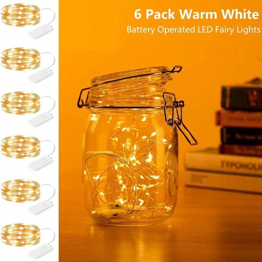 6 Pc Fairy Lights Battery Operated String Lights - 6.56ft 20 LED Mini String Lights Wire Firefly Lights For Vases Mason Jars DIY Crafts Plants Table Centerpieces Wedding(Warm White) - White - View 1