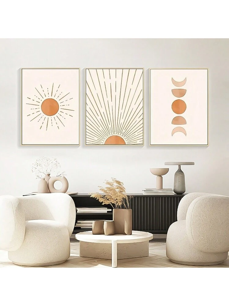 Boho Astratto Tela Parete Arte Geometrica Foglie Linea Tela Quadri Moderni Poster Stampe Quadro Vivere Camera Interni Casa Decorazioni 40x60cmx3 Senza cornice