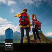 2/1 件超强吸水速干超细纤维沙滩巾，柔软双面天鹅绒沙滩巾，纯色便携式瑜伽健身运动毛巾，沙滩必需品，沙滩配件，泳池浮圈 - 玫紅色 - 查看 7