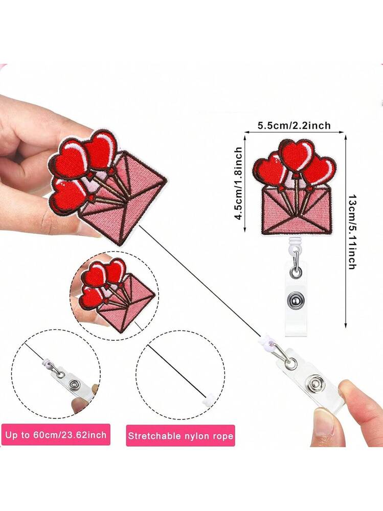 Sequin Heart Retractable Badge Reel Lanyards ID Name Card Badge Holder Nurse Pink Employee Card Alligator Clip Office Supplies - 1524