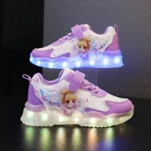 GUANGLAN USB Charging LED Light-Up Shoes, Colorful, Cartoon Style For Kids (Toddler, Children, Boys And Girls), Pink And Purple, Casual & Athletic Sneakers, Chunky Sneakers, 1 Pair Girls' PU Flat Design Hook And Loop Casual Shoes, Suitable For Spring And Autumn With Running Lights, Baby, Infant & Toddler Shoes - Purple - View 5