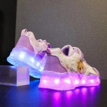 GUANGLAN USB Charging LED Light-Up Shoes, Colorful, Cartoon Style For Kids (Toddler, Children, Boys And Girls), Pink And Purple, Casual & Athletic Sneakers, Chunky Sneakers, 1 Pair Girls' PU Flat Design Hook And Loop Casual Shoes, Suitable For Spring And Autumn With Running Lights, Baby, Infant & Toddler Shoes - Purple - View 7