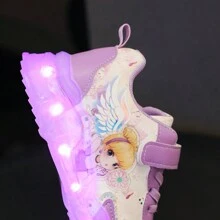 GUANGLAN USB Charging LED Light-Up Shoes, Colorful, Cartoon Style For Kids (Toddler, Children, Boys And Girls), Pink And Purple, Casual & Athletic Sneakers, Chunky Sneakers, 1 Pair Girls' PU Flat Design Hook And Loop Casual Shoes, Suitable For Spring And Autumn With Running Lights, Baby, Infant & Toddler Shoes - Purple - View 8